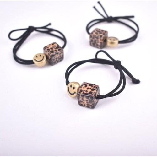 New Women Fashion Hair Band Causal Smiling Face Hair Rope Rubber Belt Elastic Hairbands For Girls Beauty Leopard Print Headrope