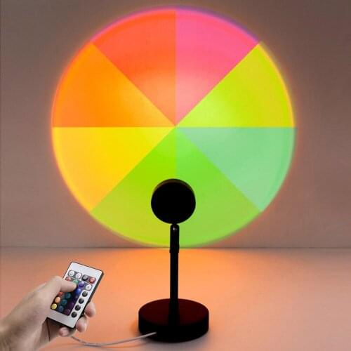 RGB Sunset Lamp 24Keys Remote Control Projection Lamps Rainbow Atmosphere Led Light For Home Bedroom Background Wall Decoration