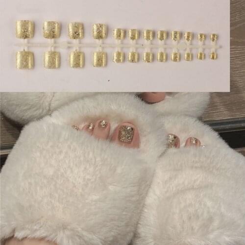 24PCS/Box Detachable French Toes False Nails Wearable Artificial Coffin Fake Nails Full Cover Acrylic Nail Tips With Press Glue
