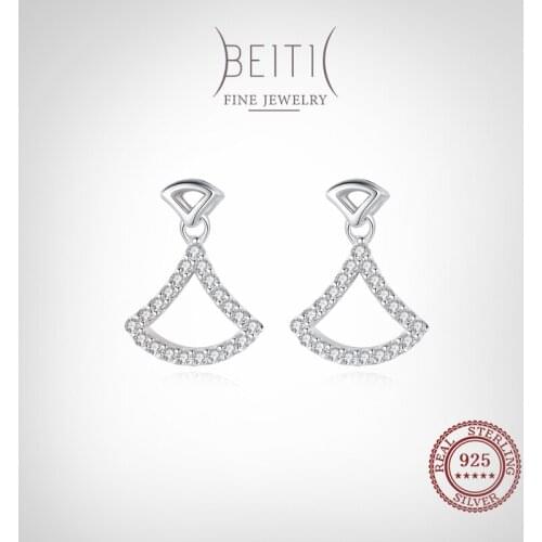 Beitil Simple Geometric Sector Clear Zircon Stud Earrings For Women Fine Elegant 925 Sterling Silver Wedding Jewelry
