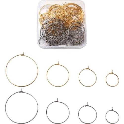 Pandahall 140pcs 316 Stainless Steel Hoop Earring Findings Wine Glasses Charm Rings Circle Earrings DIY Jewelry Making Findings