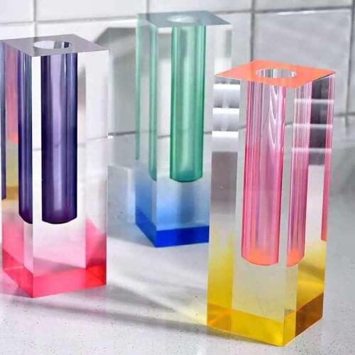 Modern Art Clear Glass Rainbow Color Bud Vase Table Plant Holder Container Bud Pot Home Decoration Transparent Flower Vase