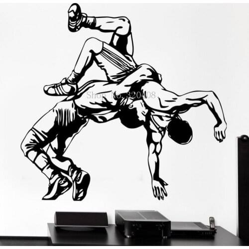 Sport Athletes Sparring Fight Shooting Wrestling Wall Stickers Home Decor Living Room Vinyl Decals Self-adhesive Wallpaper YY569