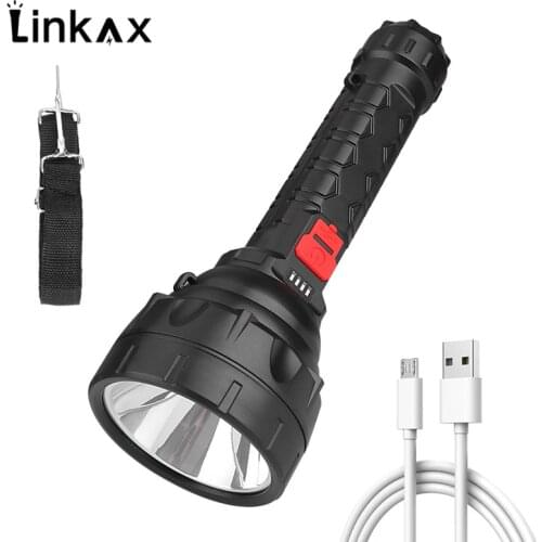 Super Bright LED Flashlight Outdoor Lighting USB Rechargeable Portable Searchlight Torch Light Battery Display Camping Lantern