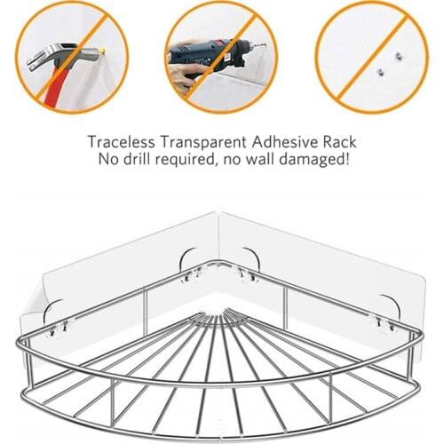 New Stainless Steel Corner Shelf Bathroom Adhesive Shower Shelf Wall Mounted Storage Organizer for Kitchen Toilet No Drilling