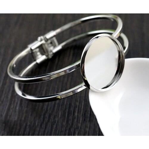 High Quality 25mm Rhodium Colors Plated Bangle Base Bracelet Blank Findings Tray Bezel Setting Cabochon Cameo (L1-22)