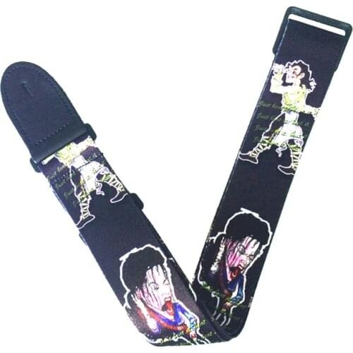 Guitar Strap Rock Michael Jack son Print Jacquard with Leather Ends Adjustable Buckle Electric Acoustic Guitar