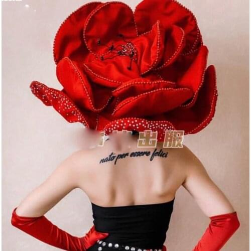 Valentines Day red Rose Costume flower headwear Nightclub bar party girl women stage dance wear