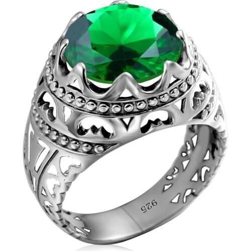 Real Sliver Women Ring Emerald Gemstone Bohemia Vintage 925 Sterling Sliver Rings for Women Brand Fine Jewelry Wedding Ring