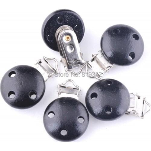 10PCs Baby Pacifier Clips Black Pattern Wood Metal Holders Cute Infant Soother Clasps Accessories 4.4x2.9cm