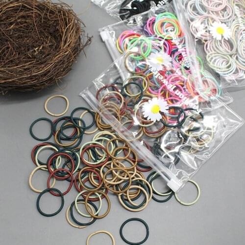 100 Pcs Children Cute Candy Solid Nylon Elastic Hair Bands Girls Hair Accessories Srunchies Black Rubber Bands Kid Hair Ties Gum
