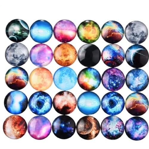 100pcs/ Set Mix Color Glass Cabochon for Fridge Stickers Flat Back Outer Space Stickers Home Decoration 20mm Universe Milky Way