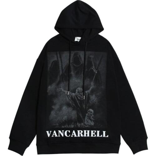 2021 Dark Streetwear Ghost Skull Print Punk Retro Mens Oversized Hoodies Pullover Hip Hop Hooded Sweatshirts Sudaderas Hombre