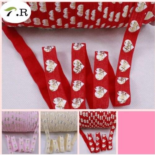 3 Colors 50Y/lot gold heart LOVE printed with white ink Valentine foe 5/8 inch Foe elastic