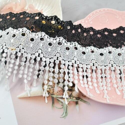 9cm 2mts/lot Black/ White Cotton Fringe Tassel Lace Trims DIY Curtain Home Garden Accessory Z1420