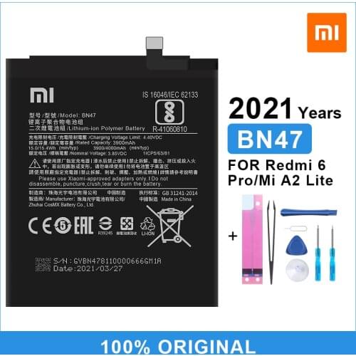 Xiao Mi Original Phone Battery BN47 For Xiaomi Redmi 6 Pro / Mi A2 Lite High Capacity Replacement Battery 4000mAh With Free Tool