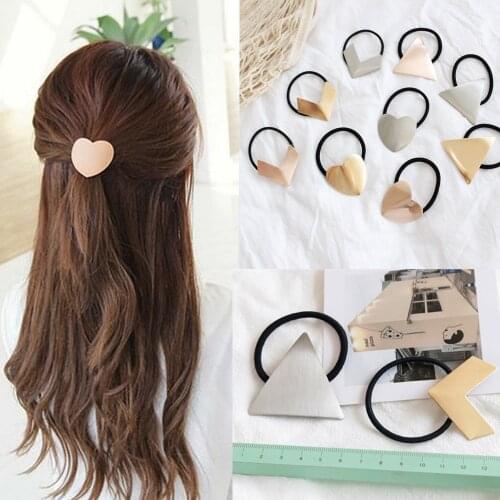 Ins Korean Girls Hair Accessories Women Metal Heart Elastic Hair Ties Bands Gum For Hair Scrunchie Scrunchy Mujer