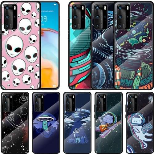 Tempered Glass Cover Planet Alien Space Astronaut For Huawei P40 P30 P20 P10 Pro Plus Lite 5G 2019 Phone Case