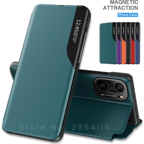 Pu leather smart view window flip covers case for xiaomi little pocophone poco f3 f 3 3f pocof3 f3poco magnetic book stand case