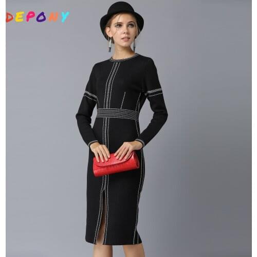 Модные вязаные платья Depony China At AliExpress