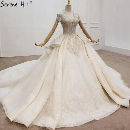 Dubai Ivory Short Sleeves Sexy Luxury Wedding Dresses 2020 Beading Sequins High-end Bridal Dress DHX0137 Custom Made