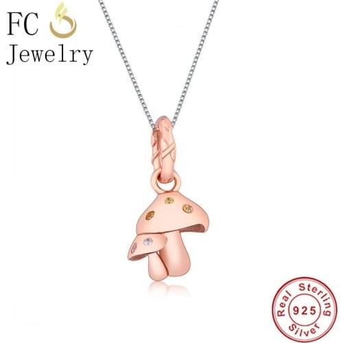 FC Jewelry 100% 925 Silver Rose Gold Mushroom Yellow Zirconia Pendant Necklace Women Chain Choker Trinket Collar Kolye 2019