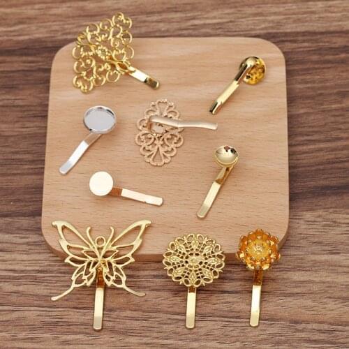 30PCS Filigree Butterfly Metal Ponytail Hooks Holes Pallet Flower Pads for Attaches Charms Accessories DIY Headpieces Material