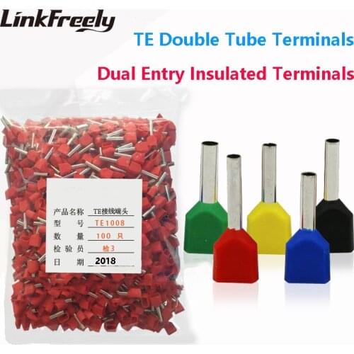1000pcs TE0508 TE7508 TE1008 TE1508 TE2508 TE4012 Double Pipe Insulated Cold Press Terminal Needle End Connector Terminals