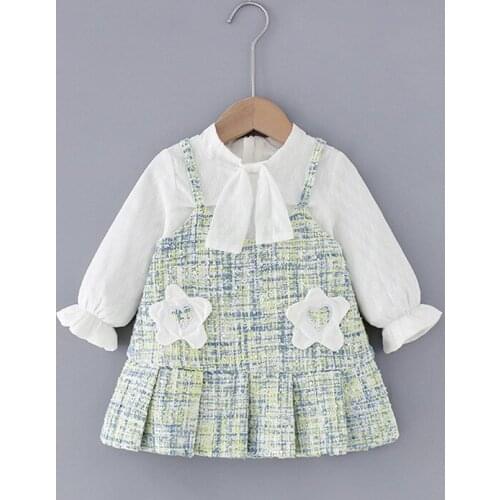 Plaid Baby Clothing Spring Autumn Baby Girls Clothes Cotton Toddler Kids Clothes cute Birthday Dress bow collar 1-5Years #0160