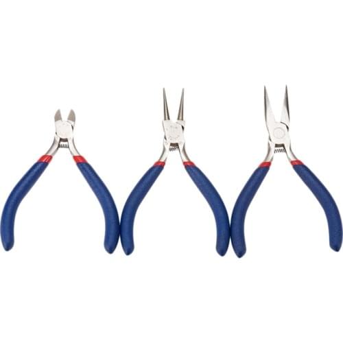 3 Pieces of Jewelry Pliers Set Metal Side Cut Round Nose Curved Nose and Long Chain Needle Nose Pliers