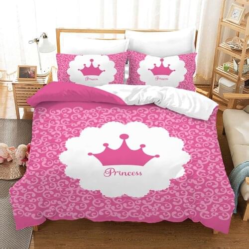 Princess Style Duvet Cover Nordic Bed Cover Shiny Lips Comforter Set King Size Quilt Cover Pink Crown Bedding Set Girls Bedroom