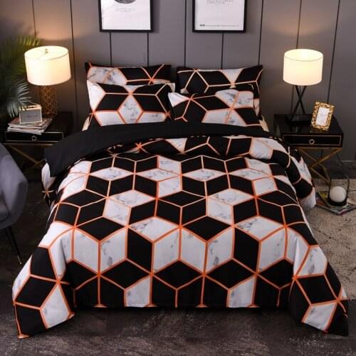 Simple Geometric Plaid Bedding Set Queen King Size Duvet Cover Sets Black White Marble Print Quilt Cover Bedclothes No Bed Sheet