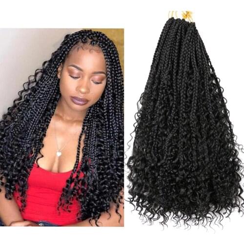 DAIRESS 22" Goddess Box Braids With Curls Boho Braids 12Roots Box Braids Crochet Hair With Curly Ends Synthetic Braiding Hair