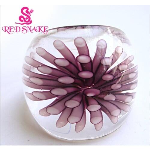 RED SNAKE Fashion Ring Handmade Grape purple color with flower Translucent Murano Glass Rings