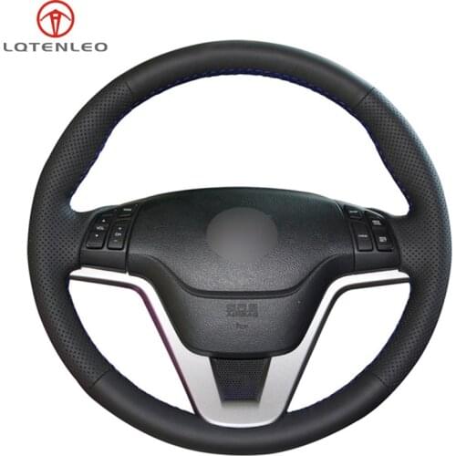 LQTENLEO Black PU Artificial Leather Hand-stitched Car Steering Wheel Cover For Honda CR-V CRV 2007-2011