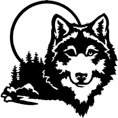 MIGNATIS - Wolf Sticker Decal Looking Behind The Moon And Trees Mural Art Decal For Car Window Loptop Decoration Vinyl stickers