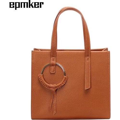 EPMKER Fashionable Purses and Handbags Luxury Designer Handbag for Women Ring Mini Crossbody Bag Genuine Leather Shoulder Bags