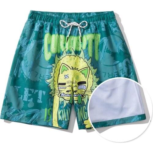 Summer Mens Cartoons Printing Cat Sandy Beach Shorts Men Street Fashion Retro Jacquard Shorts Casual Beach Shorts