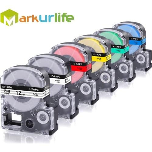 6PCS 12mm label tape ST12KW SS12KW SC12YW SC12RW SC12GW SC12BW for Epson LabelWorks Cartridges & Ribbons Multi-Color label maker