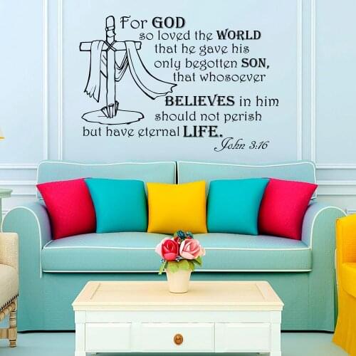 For God So Loved The World Text Wall Sticker Vinyl Decal Words Bedroom Home Decor Art Murals Living Room Decoration