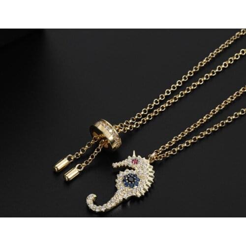 New Necklaces Cubic Zironia Lucky Little Seahorse Gold Color Necklace French Luxury Fashion Simple Zk30