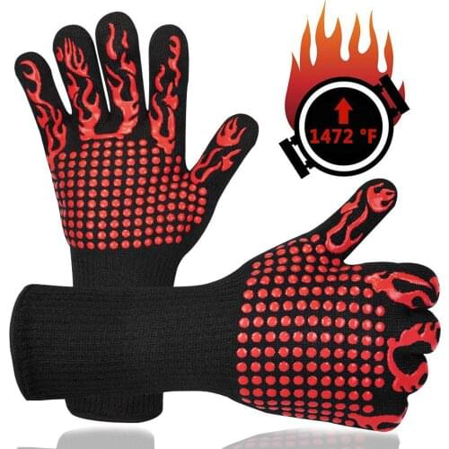 1/2pcs Anti Slip BBQ Grill Gloves Heat Resistant Kitchen Oven 500 800 Degrees Fireproof Barbecue Cooking Microwave Gloves 2021
