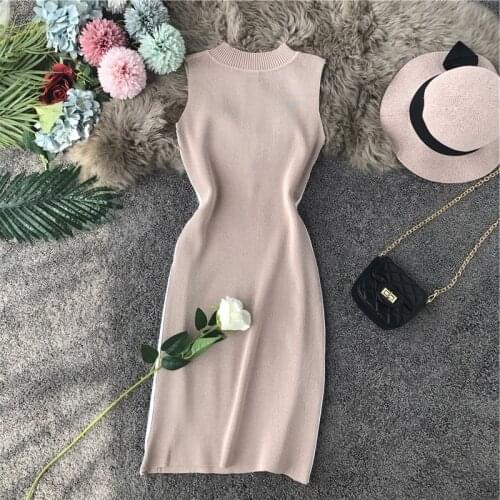 Sexy Dress Panelled Zipper Knitted Women Dress 2020 Summer Bodycon Stretch Robe Femme High Waist Mini Dresses