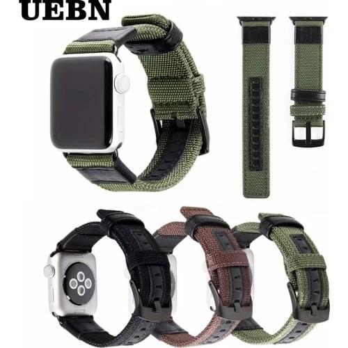 UEBN Canvas Nylon band for apple watch series 4 3 2 1 strap for iWatch with leather Replacement band adapter 38 40 42 44mm