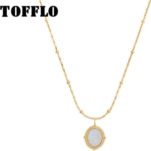 TOFFLO Stainless Steel Jewelry Natural White Sea Shell Pendant Necklace Lady Elegant Clavicle Chain BSP833
