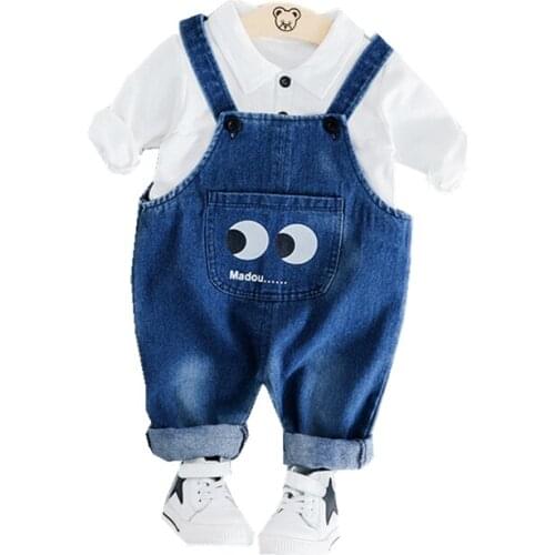Spring Children Cotton Clothes Suit Baby Boy Girl Casual T-Shirt Denim Overalls 2Pcs/set Toddler Cartoon Clothing Kids Tracksuit