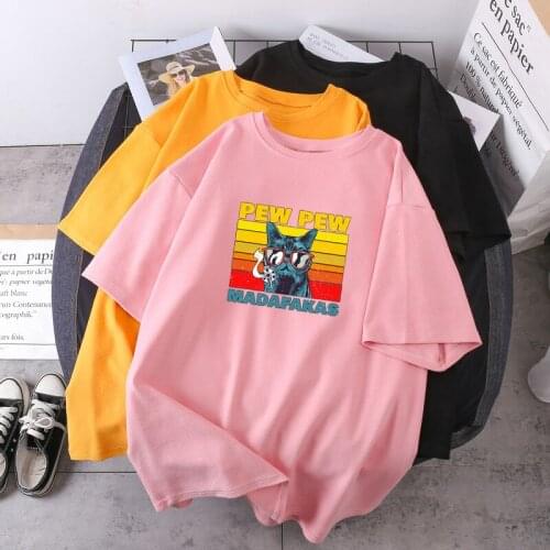 Cats Pew Madafakas Woman T-shirts Hip Hop Oversize Tops Female O-neck Summer Clothing Lady Fashion Leisure 2021 New Short Sleeve
