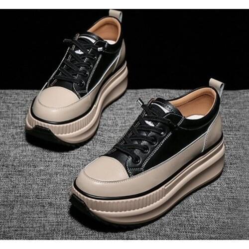 Lyxlyh Mix Color Chunky Platform Sneakers Women Lace-up Hidden Heels Vulcanize Shoes Woman 2021 Pu Leather Autumn Casual Shoes