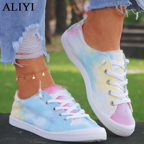 New Tie Dye Sneakers Women 2021 Autumn Multi Color Lace Up Ladies Casual Canvas Shoes Outdoor 43 Big Size Female Flats Loafers
