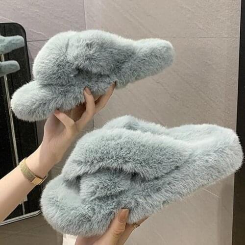 Plush slippers womens autumn 2020 new cotton slippers home indoor lovely Korean word slippers womens large